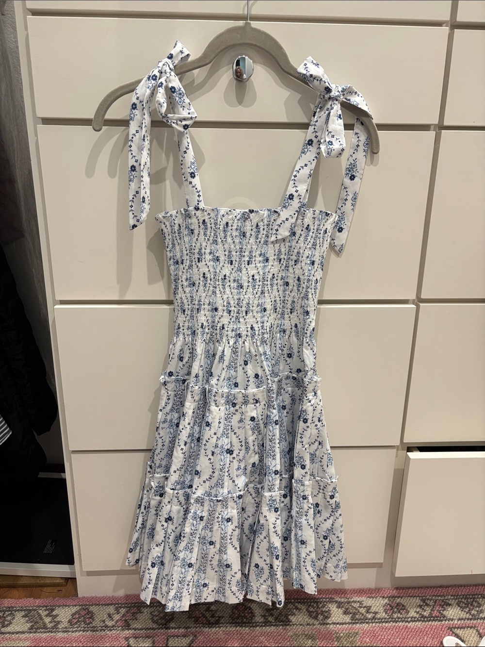 Hill House White & Blue Floral Tie-Shoulder Mini Sundress